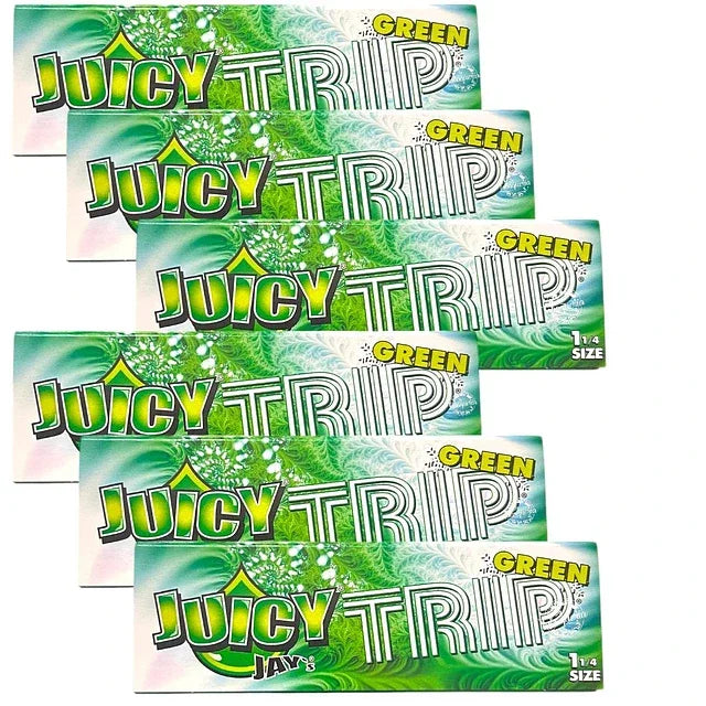 Pack de papeles Juicy Trip Green tamaño 1 1/4, diseño verde ideal para armar cigarrillos.