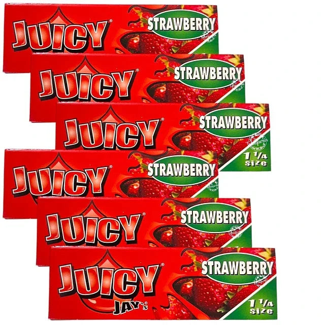 Papelillos Juicy Jay's sabor frutilla para armar cigarrillos, pack de cinco, fondo blanco