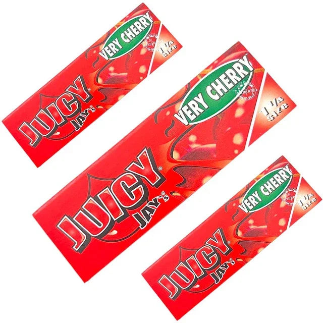 Papeles de enrolar Juicy Jay's Very Cherry sabor cereza, fondo rojo, tamaño 1 1/4