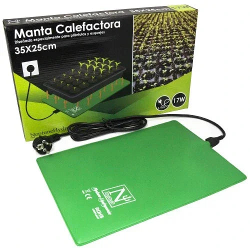Manta calefactora verde 35x25 cm para plántulas y esquejes, con cable eléctrico y caja