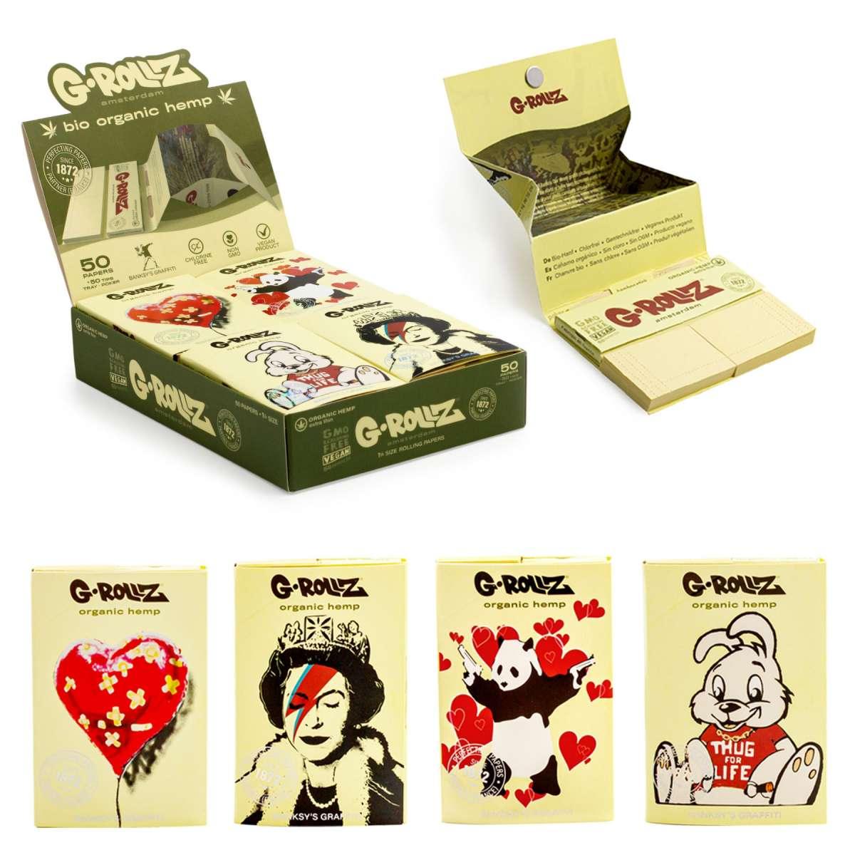 Papelillo G-Rollz 1 1/4 + Tips + Tray Banksy Org Hemp Extra Thin