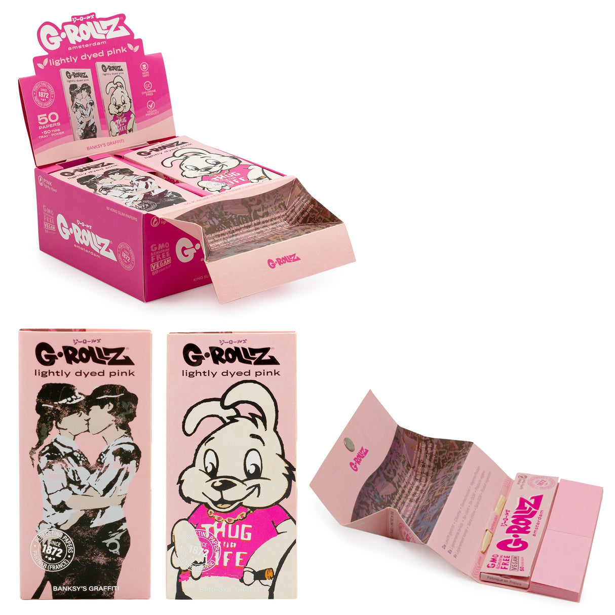 Papelillo G-Rollz King Size + Tips + Tray Banksy Pink