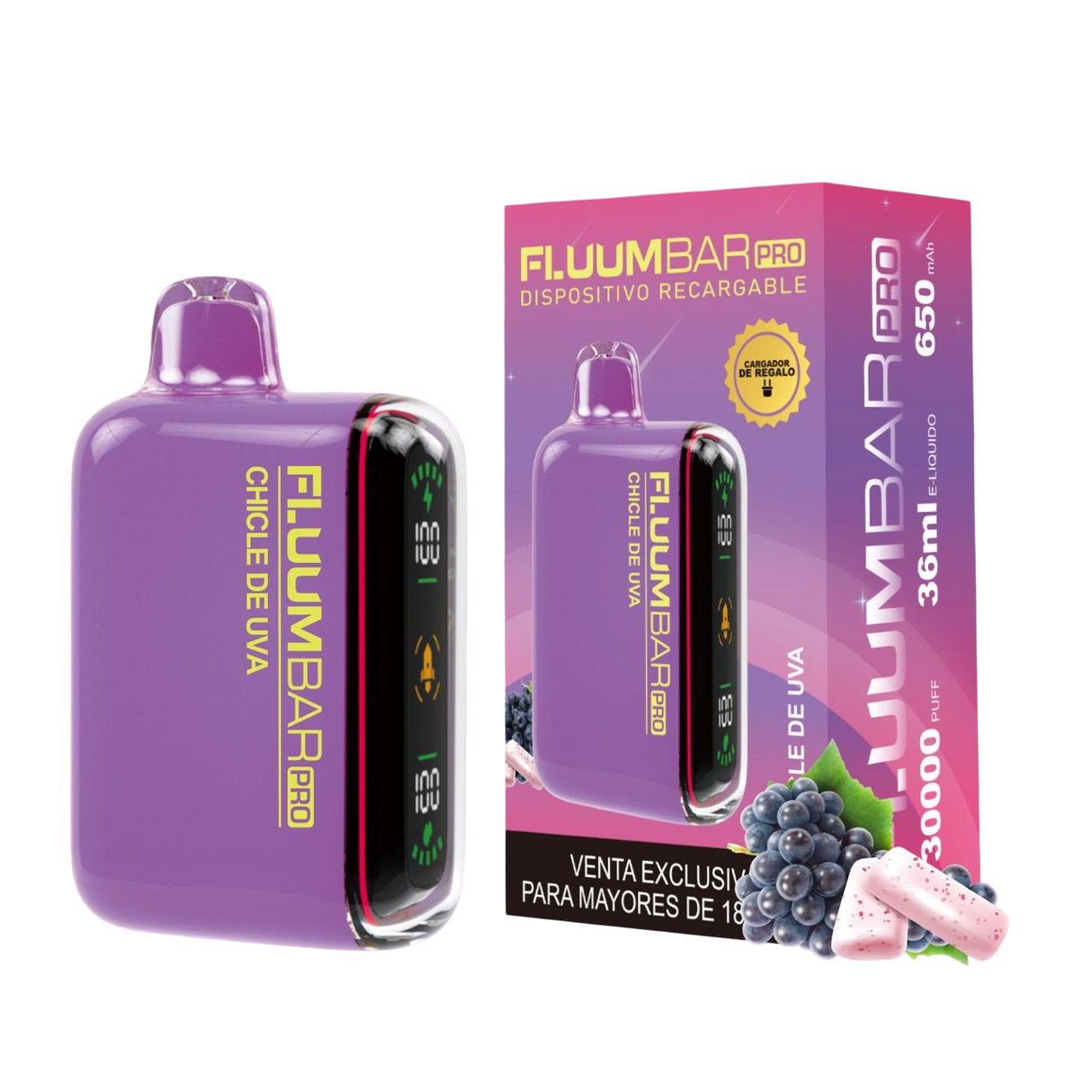 Vape Desechable Fluumbar 30.000 Pff 0% nic - Chicle De Uva