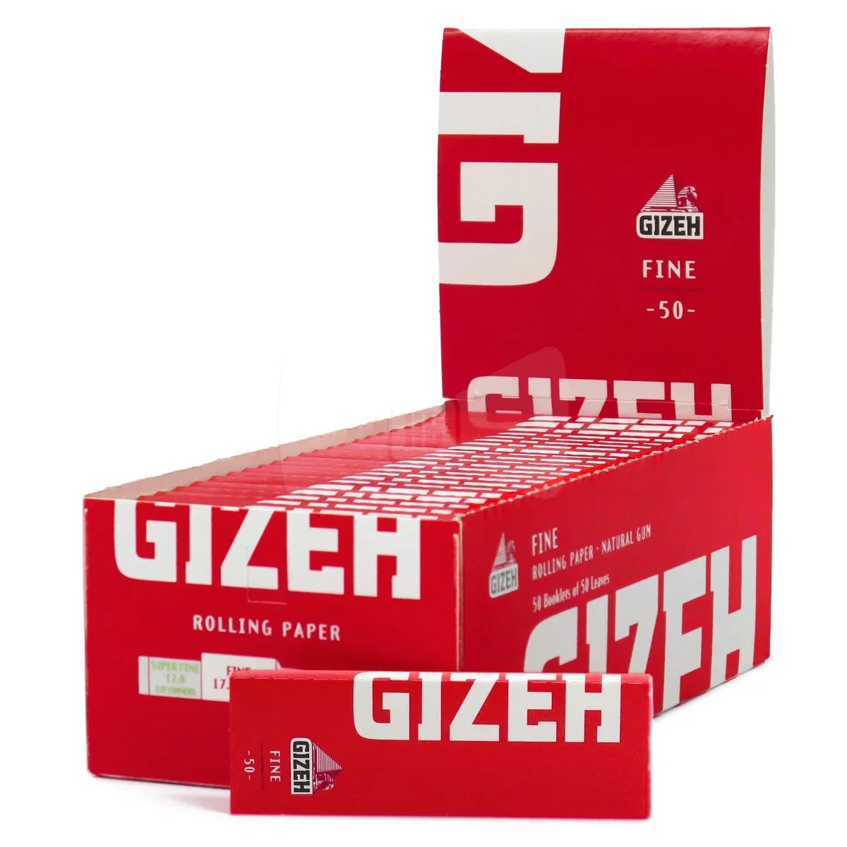 Caja de papel de liar Gizeh Fine rojo, tamaño single wide, presentación de 50 unidades.