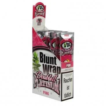 Caja de envoltorios Blunt Wrap Double Platinum sabor chicle, empaques rosas y verdes.