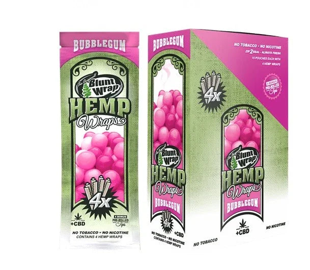 Blunt Wraps de cáñamo sabor chicle Bubblegum 4 unidades, sin tabaco ni nicotina, con CBD.
