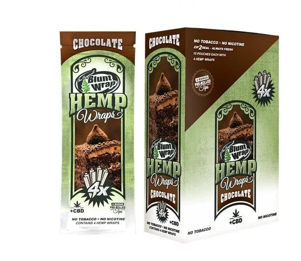 Blunt hemp wrap sabor chocolate, envase con 4 hojas de cáñamo, sin tabaco ni nicotina