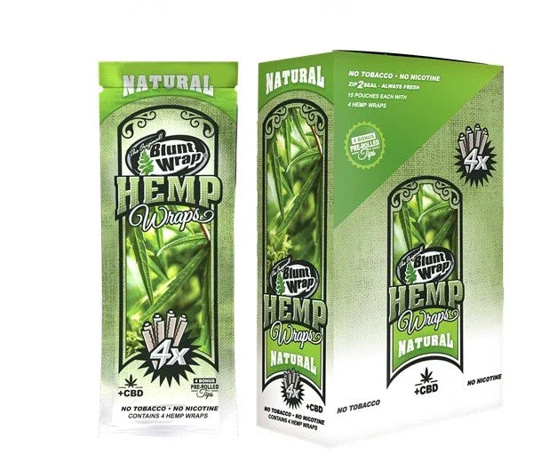 Blunt de cáñamo natural, envoltorio sin tabaco ni nicotina, empaque verde con 4 unidades