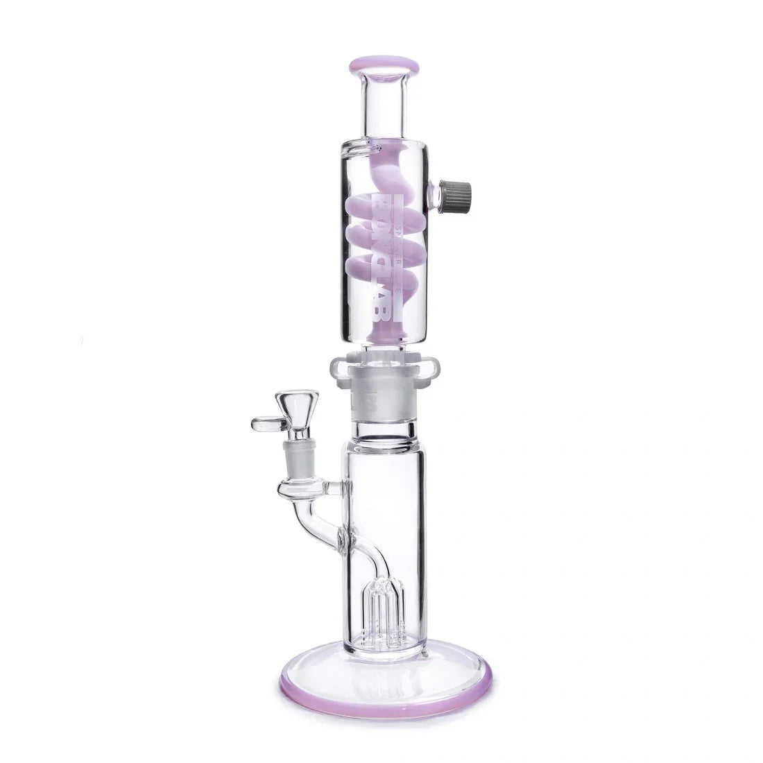 Bong de vidrio grueso con espiral de glicerina color rosa y base redonda, 34 cm
