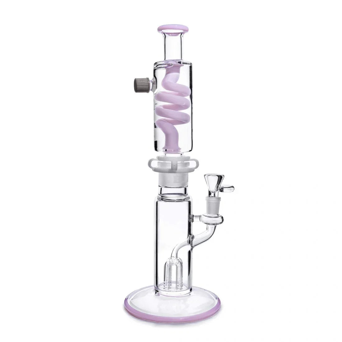 Bong de vidrio rosa con espiral de glicerina y percolador, ideal para fumar hierbas