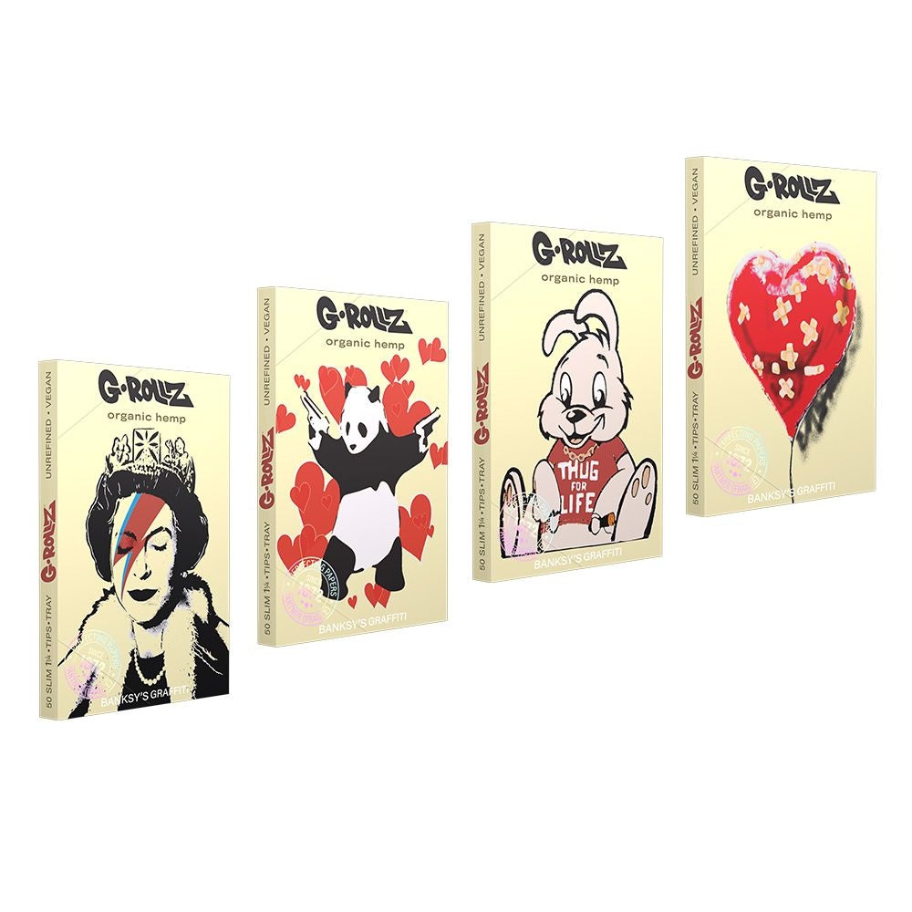 Papelillo G-Rollz 1 1/4 + Tips + Tray Banksy Org Hemp Extra Thin