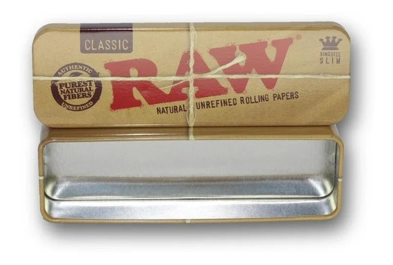 Caja metálica rectangular RAW para papeles pre-enrollados tamaño king size