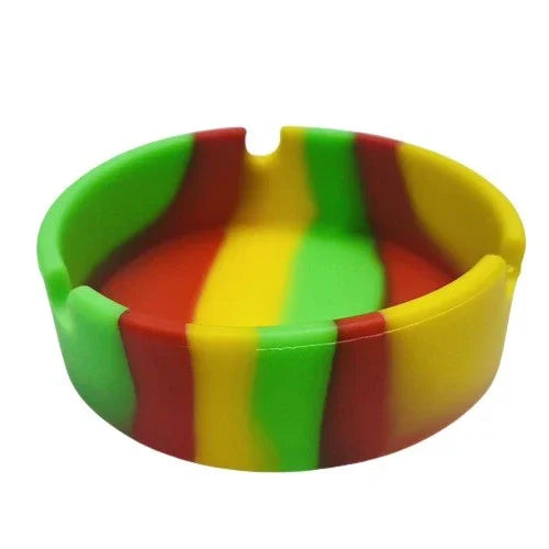 Cenicero de silicona redondo multicolor en amarillo, rojo y verde, 9 cm de diámetro