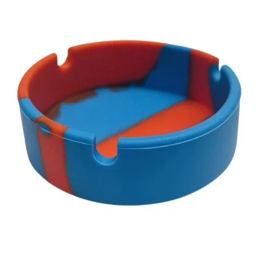 Cenicero de silicona azul y naranja de 9 cm, resistente y moderno para fumadores.