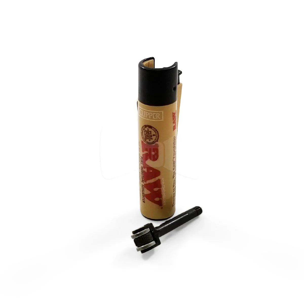 Encendedor Clipper RAW recargable con piedra extra, fondo blanco, accesorio de fumador.