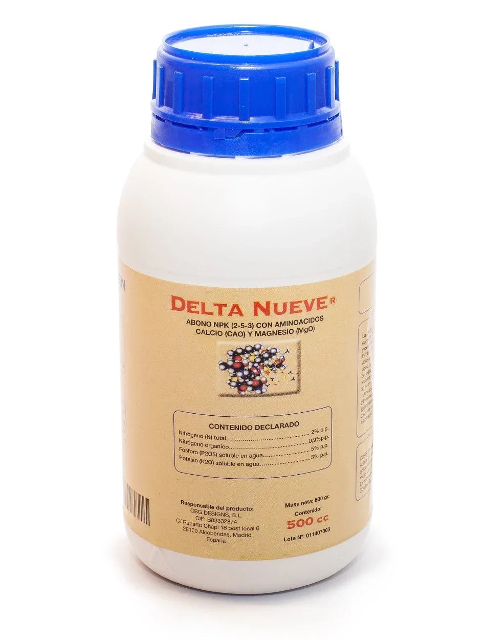 Botella de fertilizante Delta Nueve 500cc, abono NPK para cultivo indoor