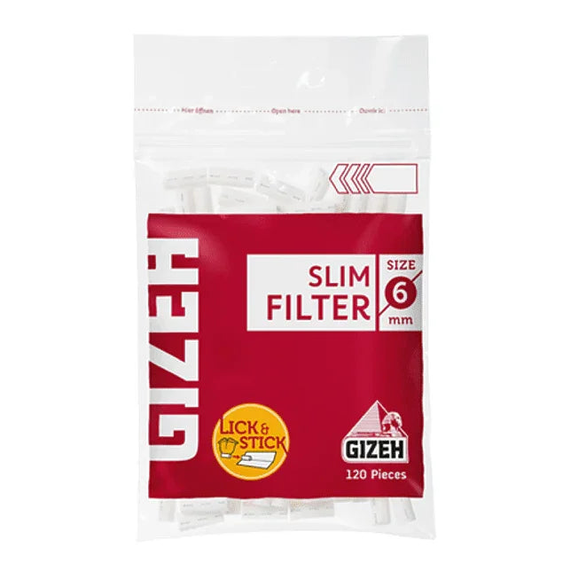 Bolsa de filtros slim Gizeh de 6 mm para armar cigarrillos, 120 unidades, fondo blanco