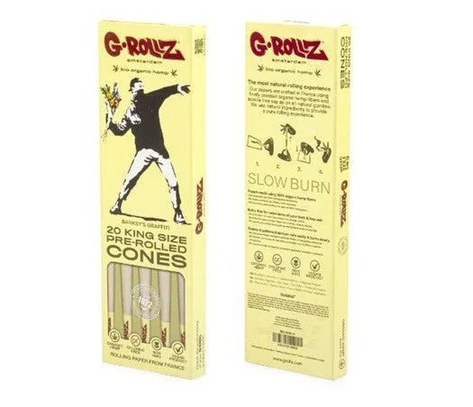 Estuche de 20 conos preenrolados de cáñamo orgánico tamaño king, paquete amarillo.