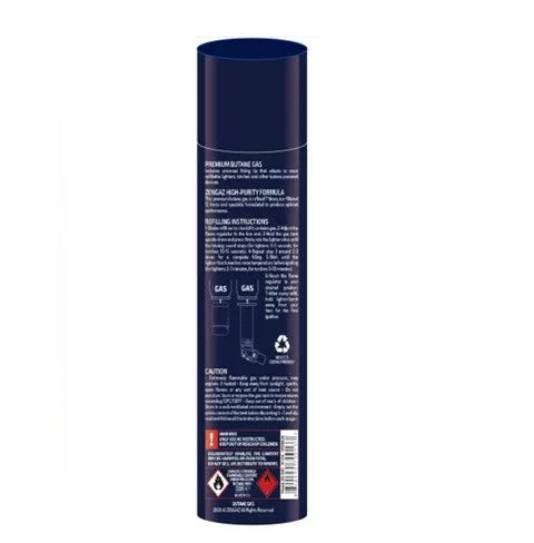 Lata de gas butano para encendedores, 300 ml, fondo blanco, instrucciones visibles