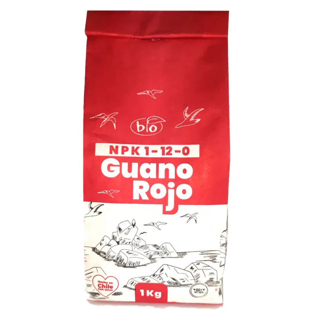 Bolsa de guano rojo para cultivo indoor NPK 1-12-0, 1 kg, fertilizante natural