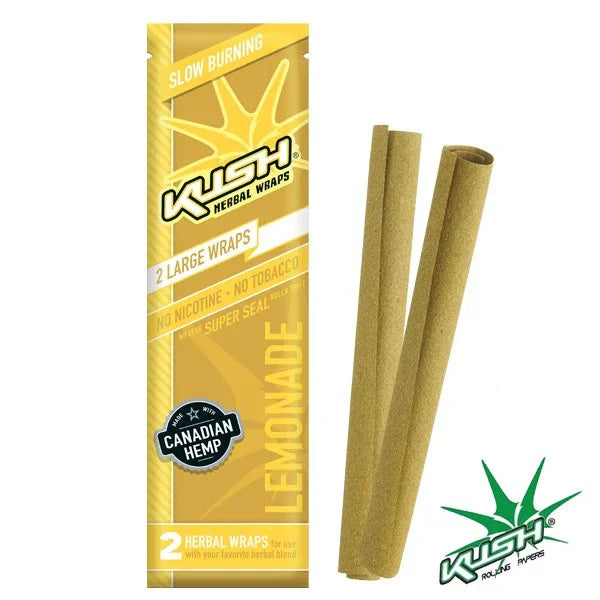 Empaque amarillo de blunt de cáñamo sabor limonada con dos envoltorios grandes visibles.