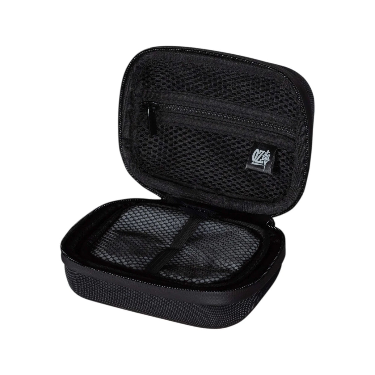 Estuche organizador negro mediano con malla y cierre, ideal para accesorios de cultivo indoor.