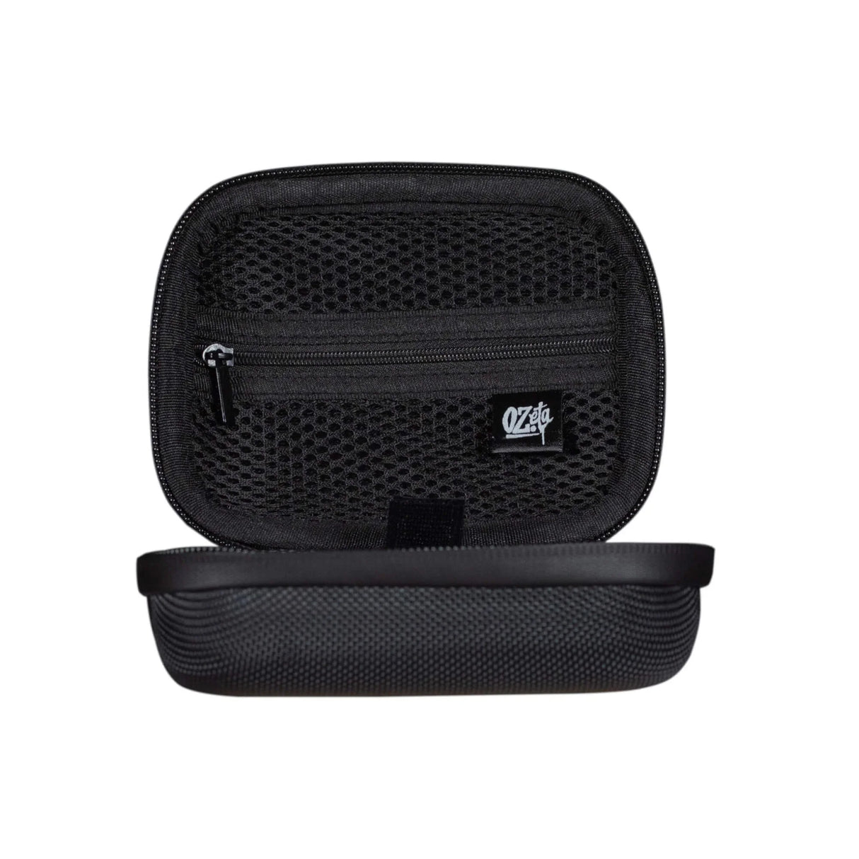 Estuche rígido negro mediano con cierre y malla organizadora, ideal para accesorios de cultivo indoor.
