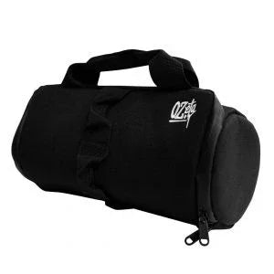 Bolso cilíndrico negro con cierre y asas, ideal para accesorios de cultivo indoor