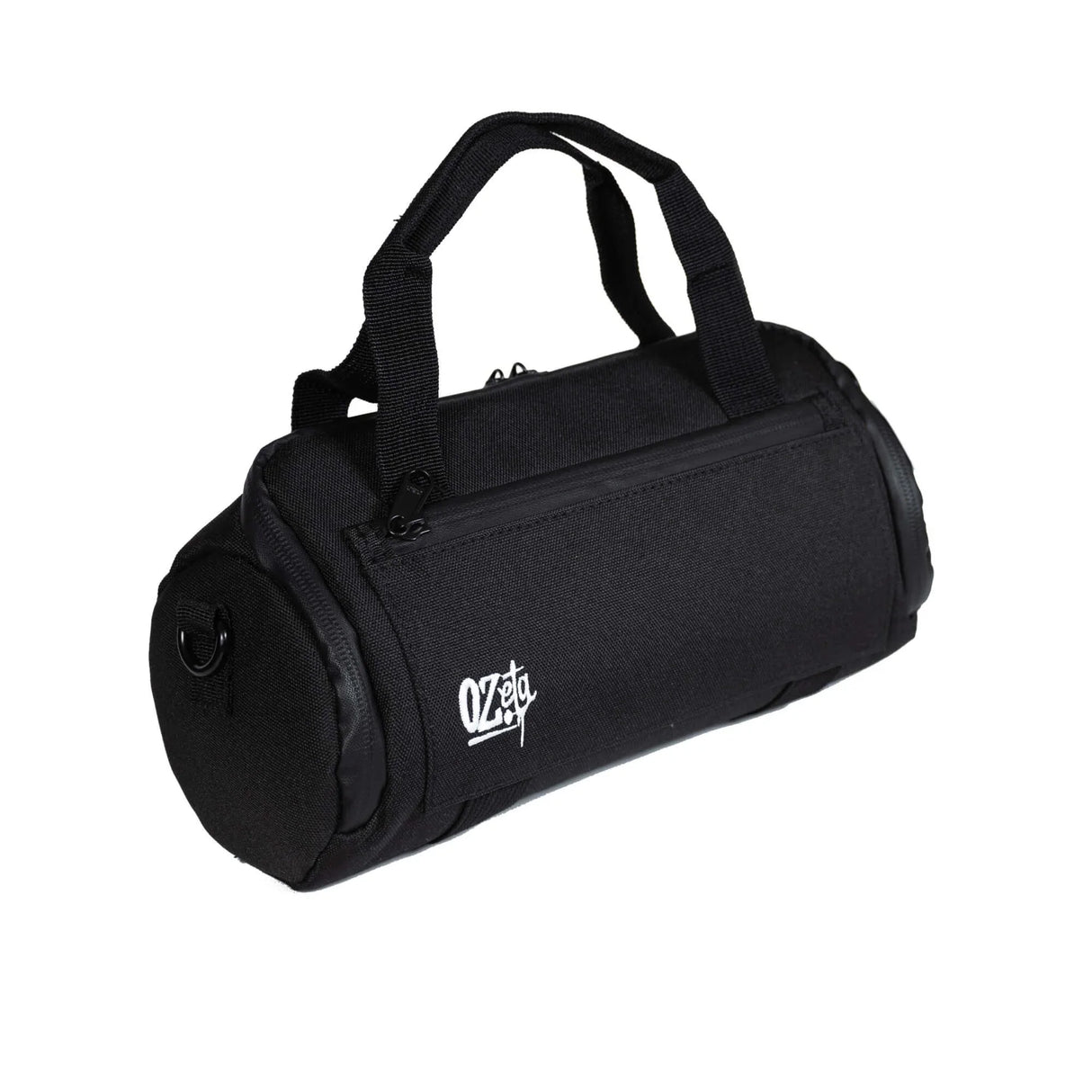 Bolso cilíndrico negro con cierre y asas, ideal para accesorios de cultivo indoor