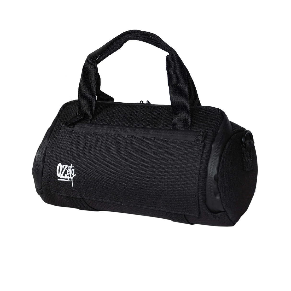 Bolso cilíndrico negro Ozeta con cierre y asas, ideal para almacenamiento seguro