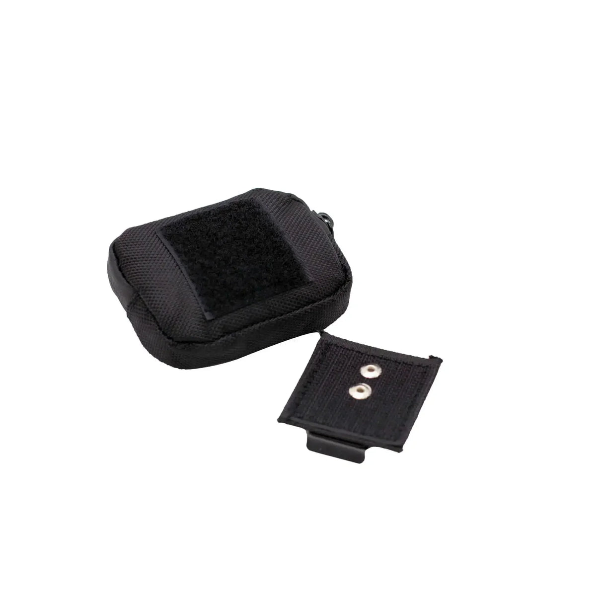 Clip organizador negro para accesorios de cultivo indoor, con cierre de velcro y broches metálicos.