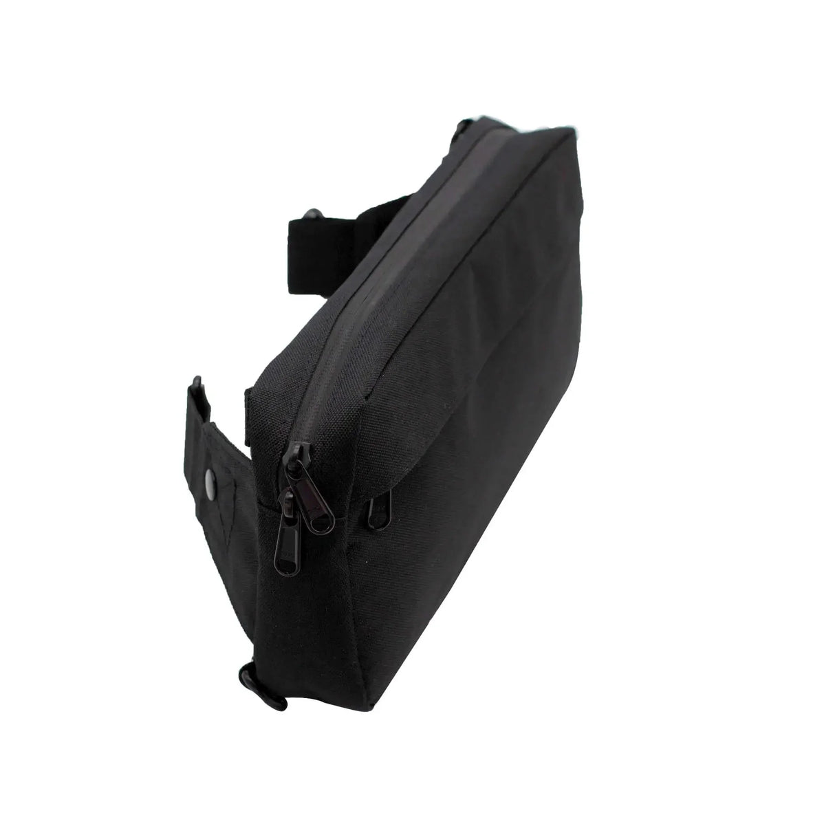 Bandolera crossbody negra con cierre doble, ideal para transportar accesorios
