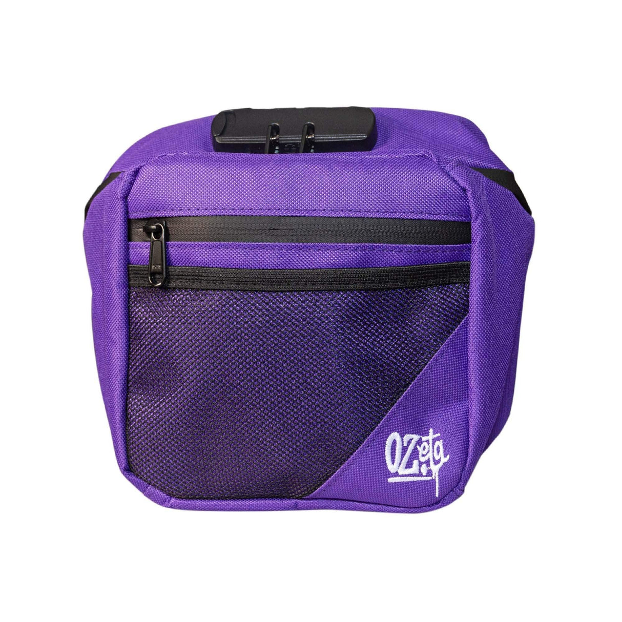 Banano morado con cierre y clave de seguridad, diseño compacto y moderno, ideal para uso urbano.