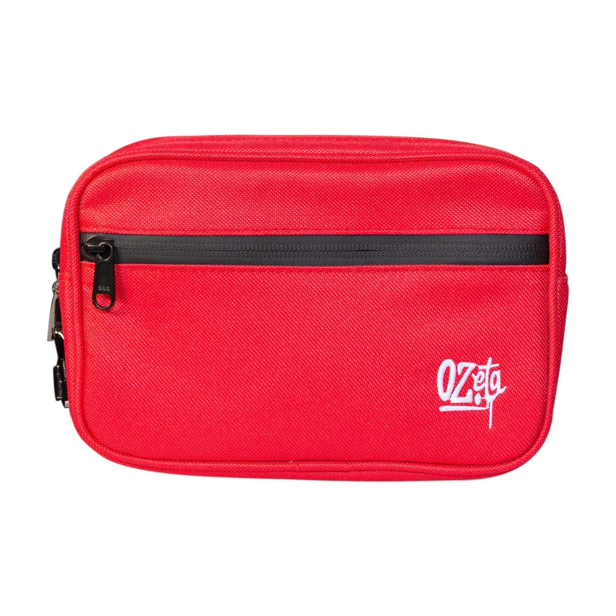 Chest bag roja de tela, cremalleras negras y logo blanco en la esquina inferior derecha