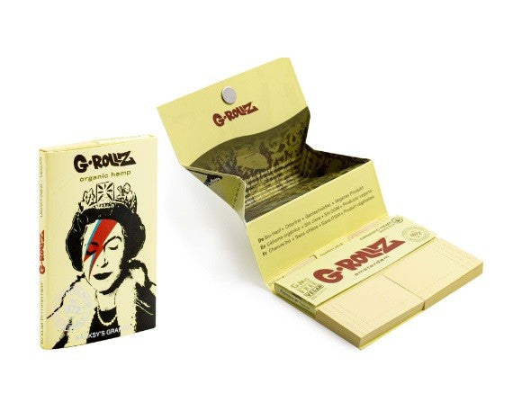 Papelillo G-Rollz 1 1/4 + Tips + Tray Banksy Org Hemp Extra Thin