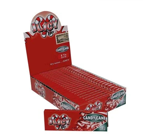 Caja exhibidora de papelillos Juicy Jays Candy Cane sabor menta, papel saborizado 1 1/4