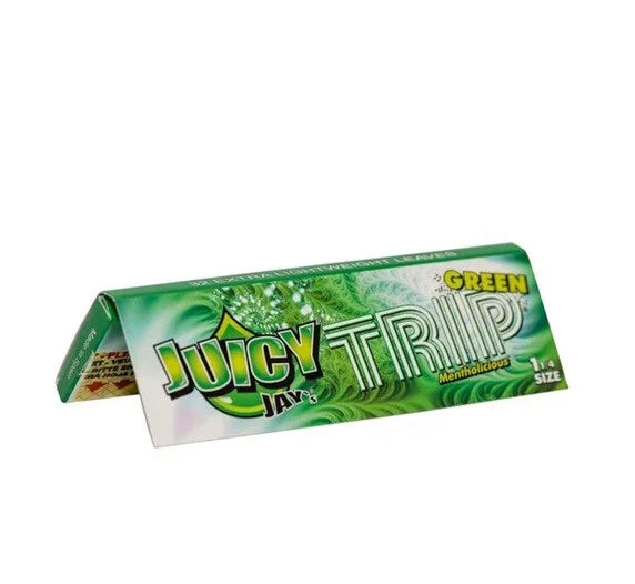 Papelillos sabor menta Juicy Trip Green tamaño 1 1/4, empaque verde sobre fondo blanco.