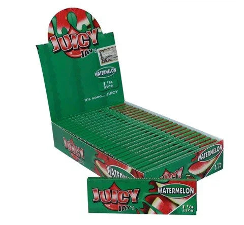 Caja de papelillos Juicy Jays sabor sandía, presentación abierta, 1 1/4.