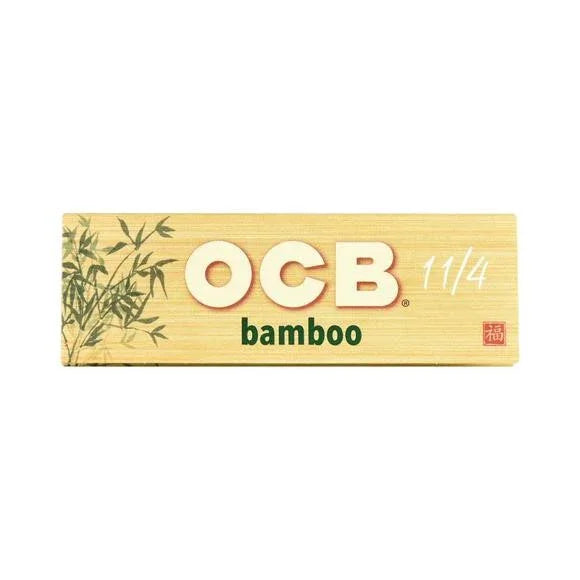 Papelillos OCB bamboo tamaño 1 1/4, empaque beige con diseño de bambú visible.