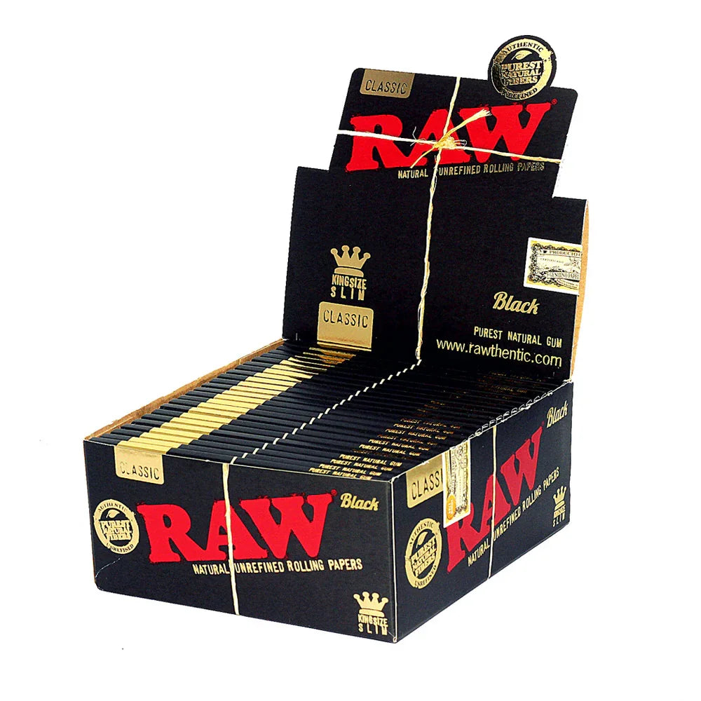 Caja de papelillos RAW Black tamaño king size para armar, presentación clásica