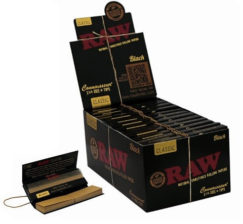 Papelillos Raw Black Connoisseur con Tips 1 1/4