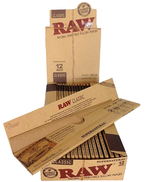 Caja de papelillos RAW tamaño king size 30cm, papel sin blanquear para fumar.