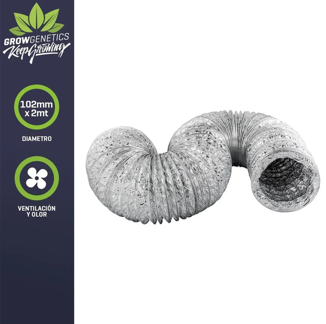 Tubo aluminio flexible 102mm x 2mt para ventilación de cultivos indoor o extracción de aire.