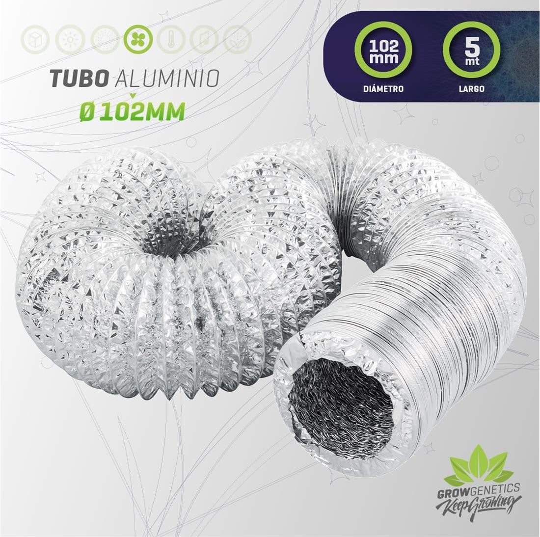 Tubo Aluminio Flexible 102mm x 5mt Grow Genetics