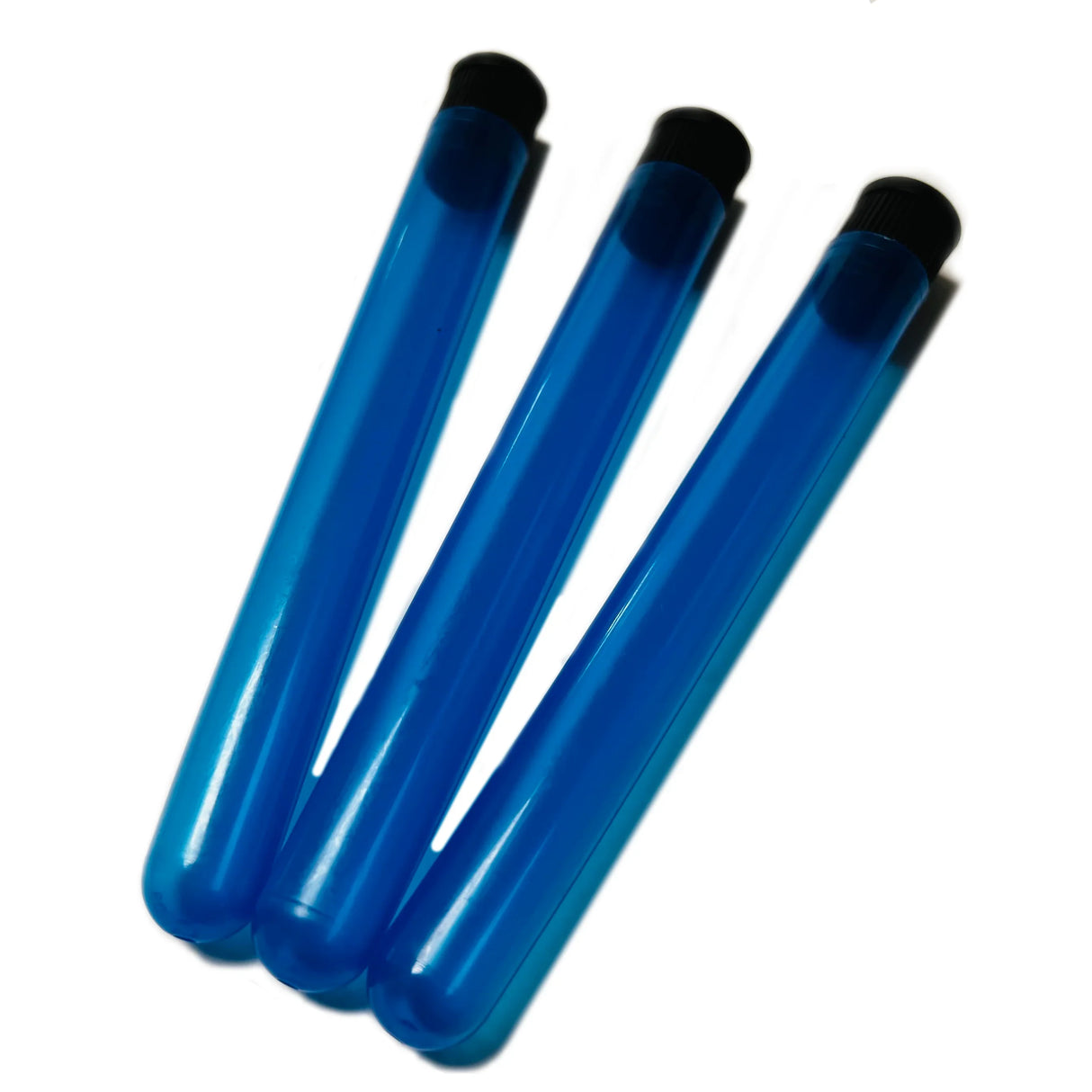 Tres tubos plásticos porta joint azules con tapa negra, ideales para almacenamiento seguro.