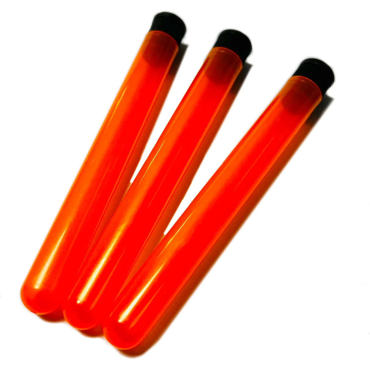 Tres tubos plásticos porta joint naranjas con tapa negra para almacenamiento hermético