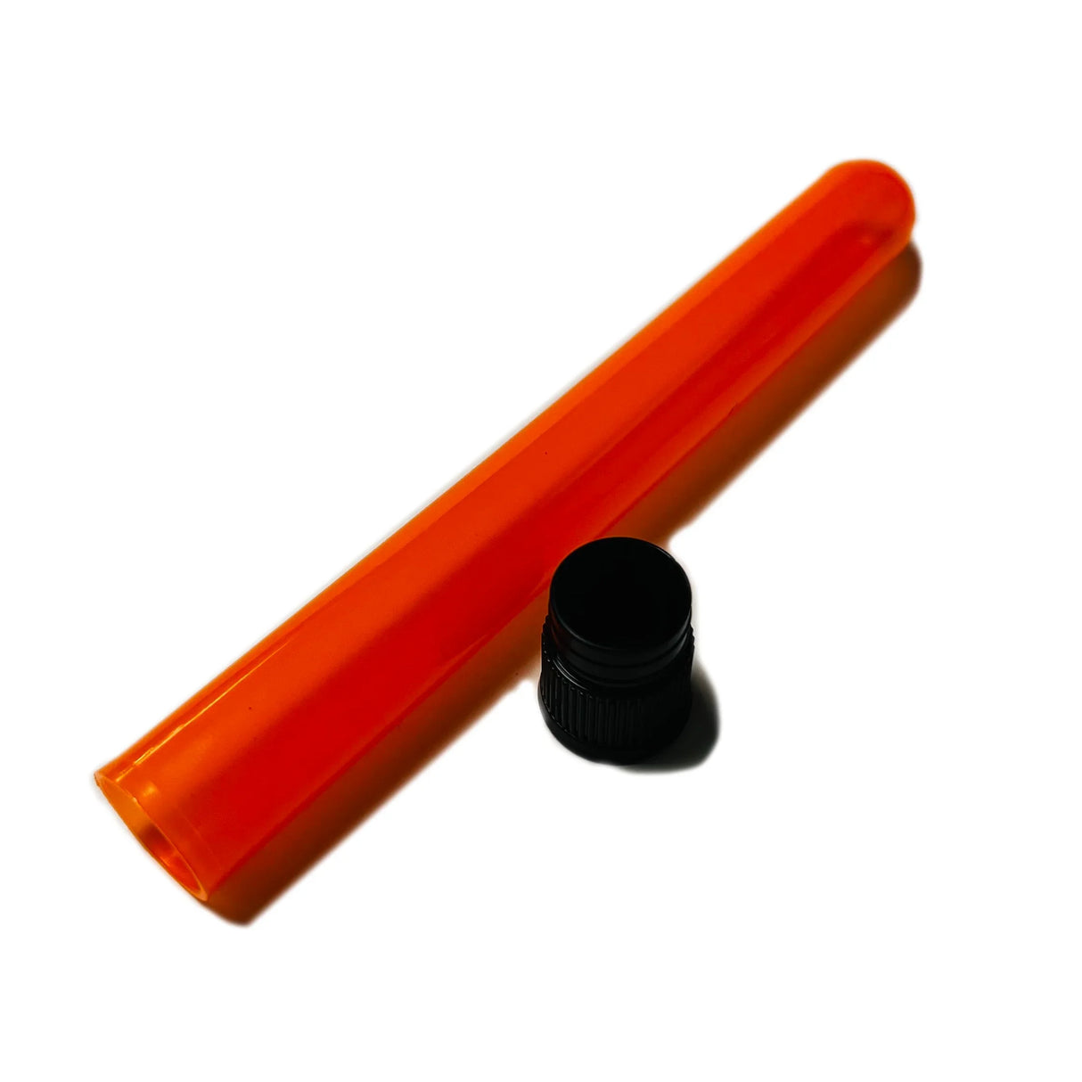 Tubo de plástico naranja con tapa negra para almacenamiento de 12 x 1 cm