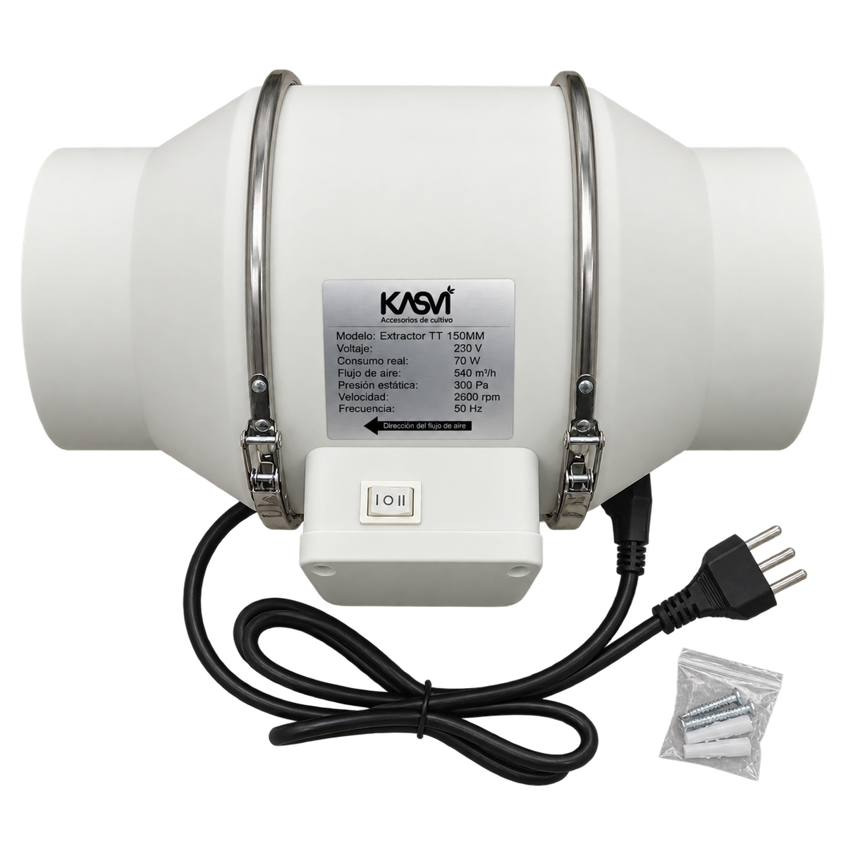 Extractor TT 150mm 540 m3/h con Cable - Kasvi