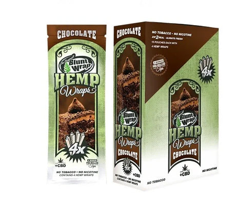 Blunt hemp wrap sabor chocolate, envase con 4 hojas de cáñamo, sin tabaco ni nicotina