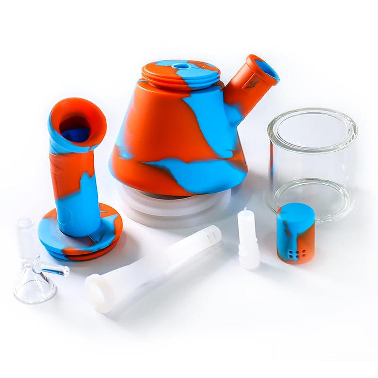 Bong de Silicona con Vidrio 23 cm - vista desarmado mostrando piezas